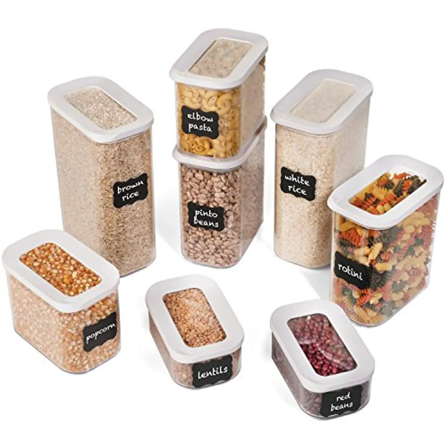 Shazo Airtight Container Set for Food Storage - 8 Piece Set   FREE 18 Chalkboard Labels - Strong Heavy Duty Plastic - BPA Free - Modular Design Storage - Clear Plastic w/Visual Window Easy Lock Lids