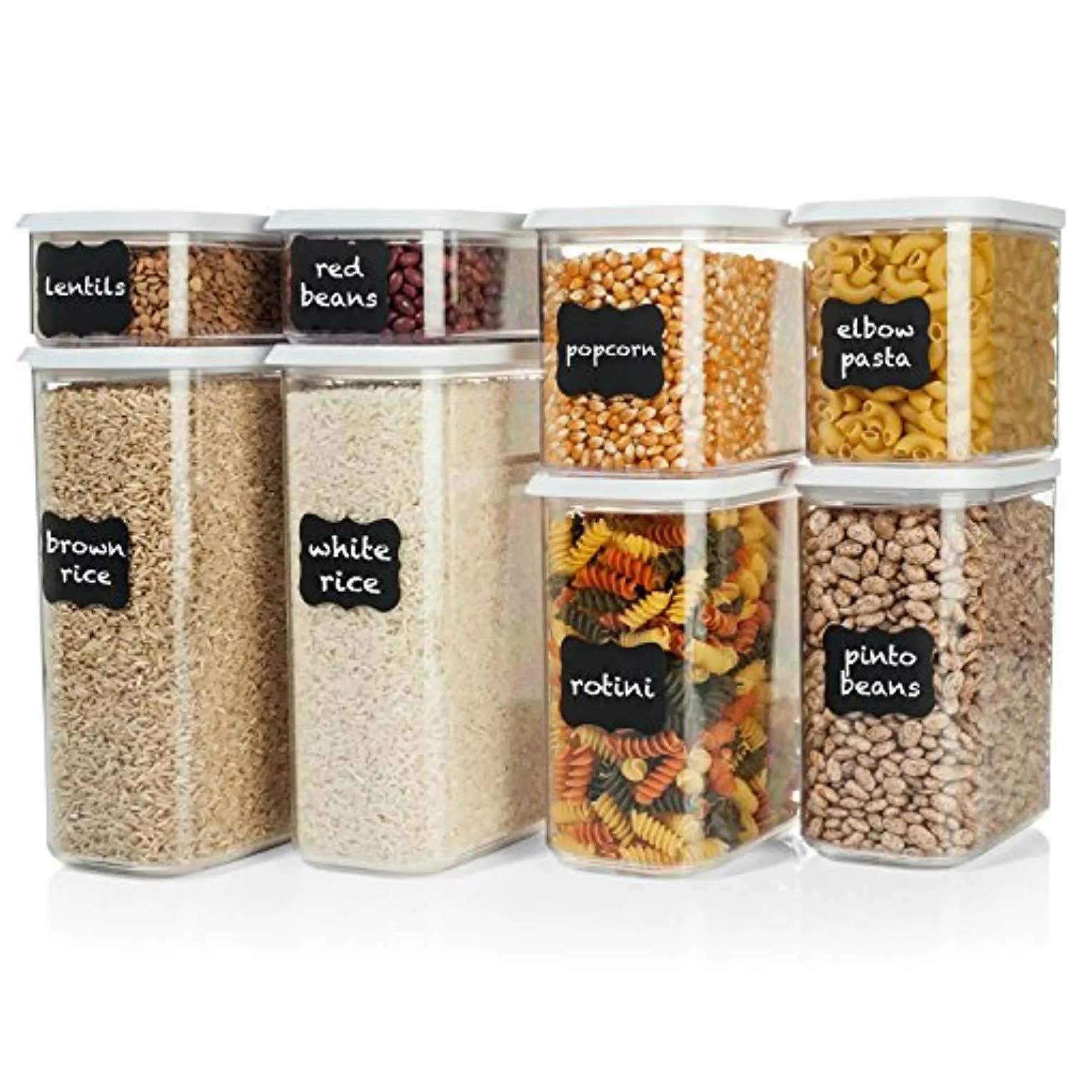 Shazo Airtight Container Set for Food Storage - 8 Piece Set   FREE 18 Chalkboard Labels - Strong Heavy Duty Plastic - BPA Free - Modular Design Storage - Clear Plastic w/Visual Window Easy Lock Lids