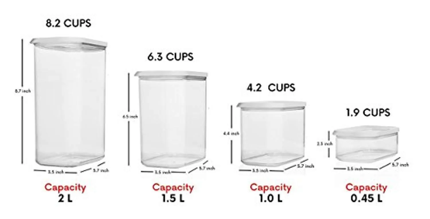 Shazo Airtight Container Set for Food Storage - 8 Piece Set   FREE 18 Chalkboard Labels - Strong Heavy Duty Plastic - BPA Free - Modular Design Storage - Clear Plastic w/Visual Window Easy Lock Lids