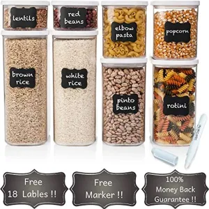 Shazo Airtight Container Set for Food Storage - 8 Piece Set   FREE 18 Chalkboard Labels - Strong Heavy Duty Plastic - BPA Free - Modular Design Storage - Clear Plastic w/Visual Window Easy Lock Lids
