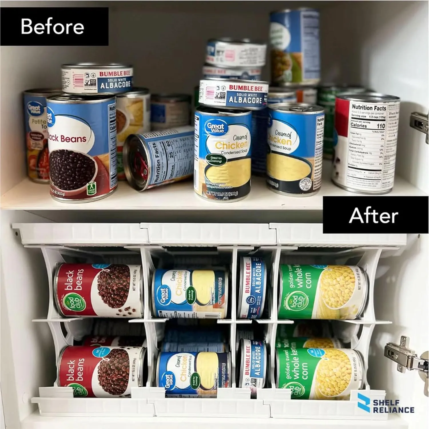 Shelf Reliance Cansolidator Pantry Plus - 2-Pack Can Organizer for Pantry, Stackable Soda Can Storage for Kitchen, Holds 60 Cans of Food or Soda