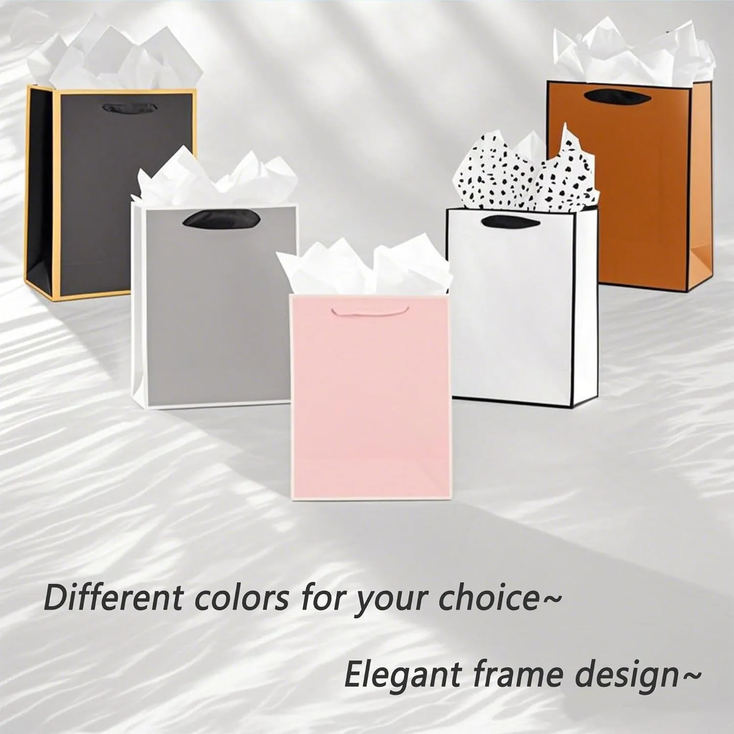 SHIPKEY 10 Pcs Black Gift Bags with Gold Frame and Tissue Paper, 8.7x3.9x7.1 Inches Luxury Kraft Paper Bags with Handles, Bulk Gift Bag for Men, Groomsmen, Party, Wedding (22x10x18 cm)