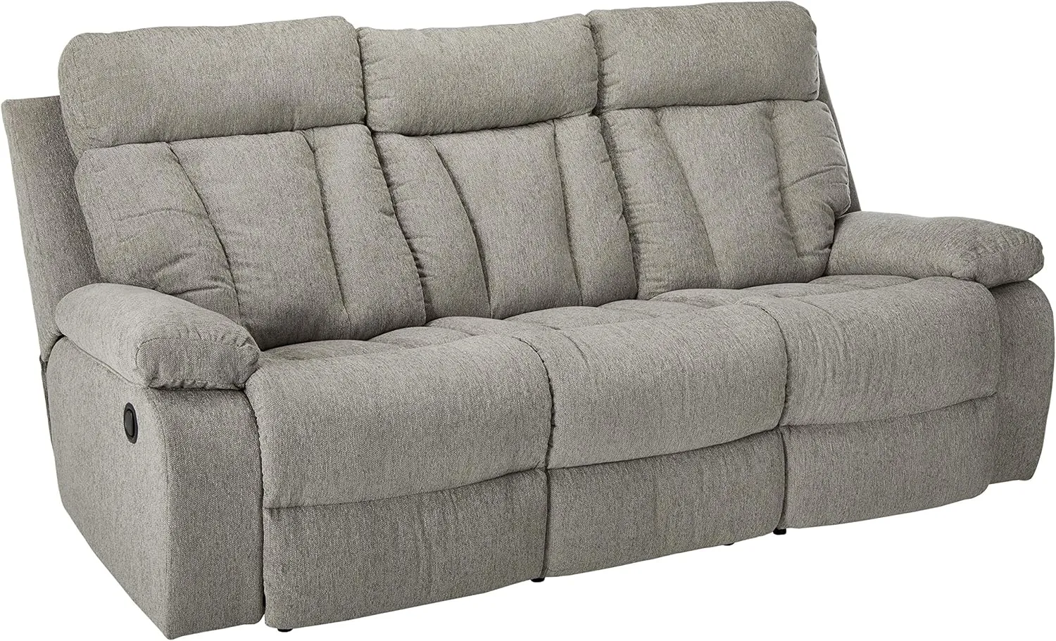 Signature Design by Ashley Mitchiner Contemporary Manual Reclining Sofa with Center Drop Down & Cup Holders, Gray