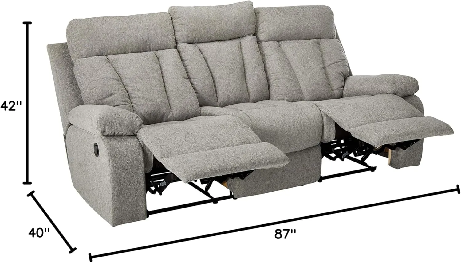 Signature Design by Ashley Mitchiner Contemporary Manual Reclining Sofa with Center Drop Down & Cup Holders, Gray