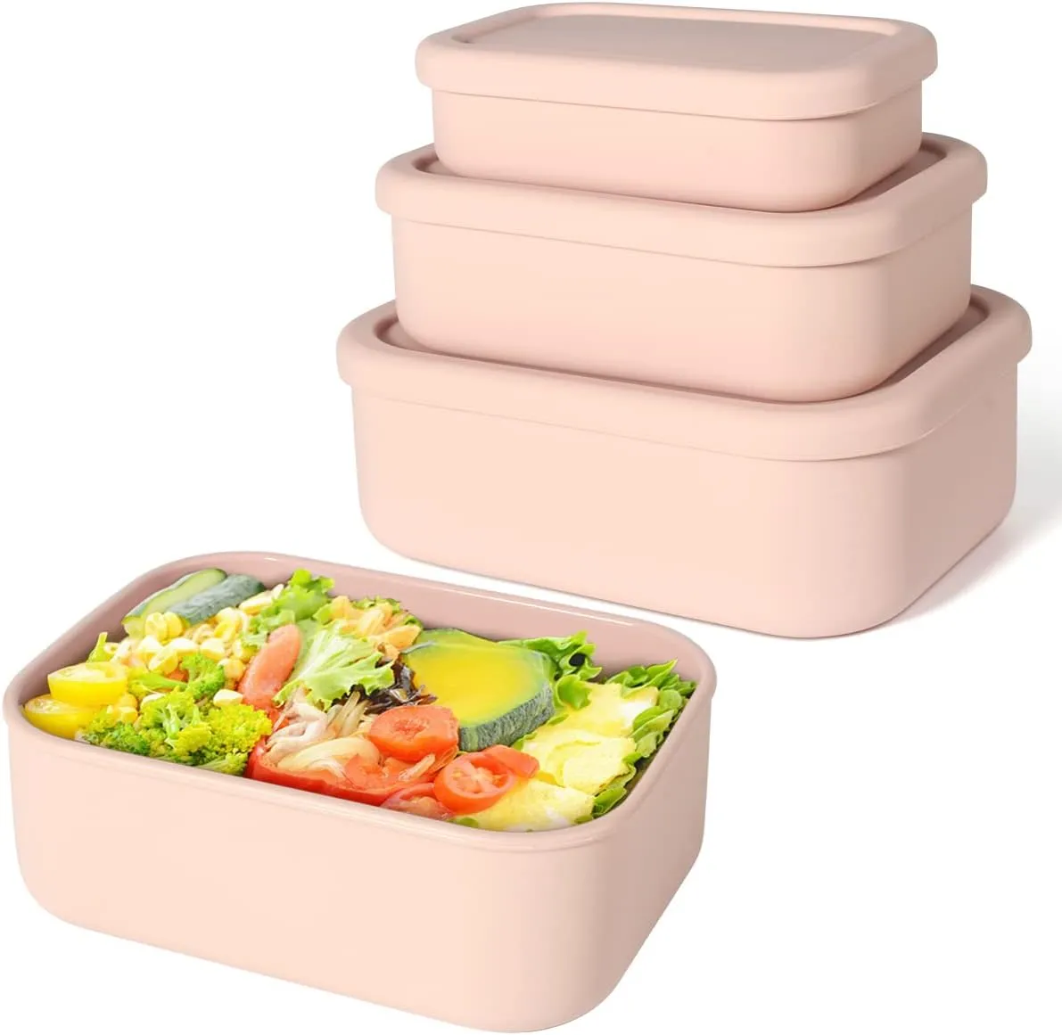 Silicone Food Storage Containers, Set of 3 Rectangular BPA-Free Silicone Lunch Box Containers with Lids, Airtight, Leak-Proof, Freezer, Microwave & Dishwasher Safe (10.2oz, 23.6oz, 44oz)