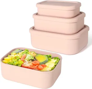Silicone Food Storage Containers, Set of 3 Rectangular BPA-Free Silicone Lunch Box Containers with Lids, Airtight, Leak-Proof, Freezer, Microwave & Dishwasher Safe (10.2oz, 23.6oz, 44oz)