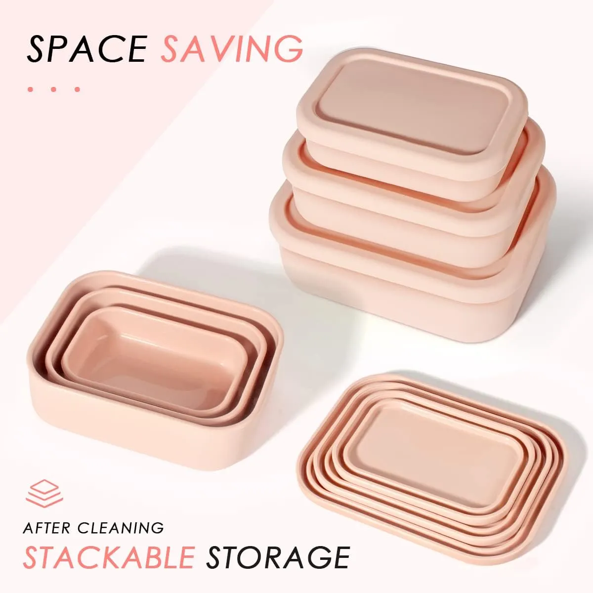 Silicone Food Storage Containers, Set of 3 Rectangular BPA-Free Silicone Lunch Box Containers with Lids, Airtight, Leak-Proof, Freezer, Microwave & Dishwasher Safe (10.2oz, 23.6oz, 44oz)