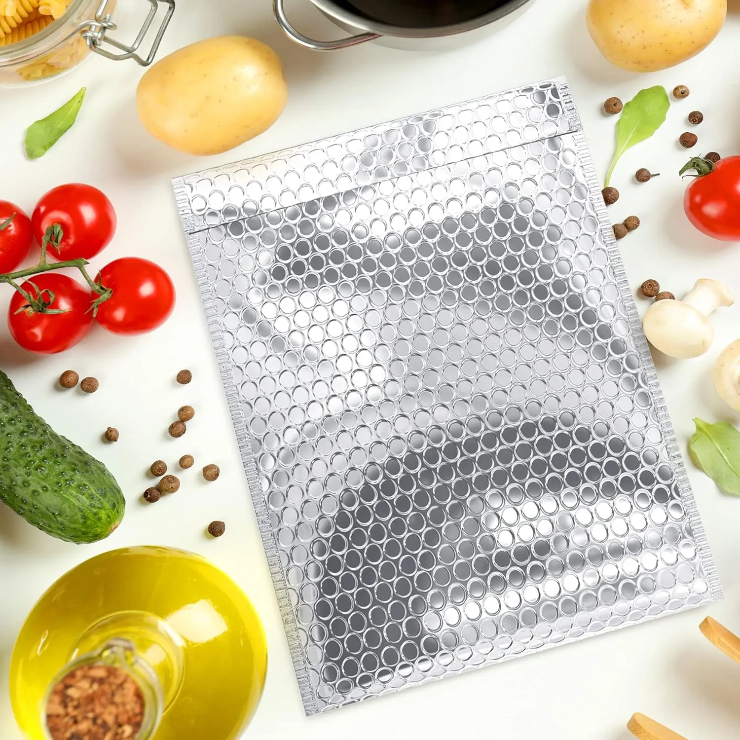 Silver Thermal Bubble Mailer, 6 x 6 Inches. 25 Pack Metallic Bubble Mailers. Self-Seal Metallic Bubble Envelope. Waterproof Insulated Shipping Envelopes for Food, Cosmetics
