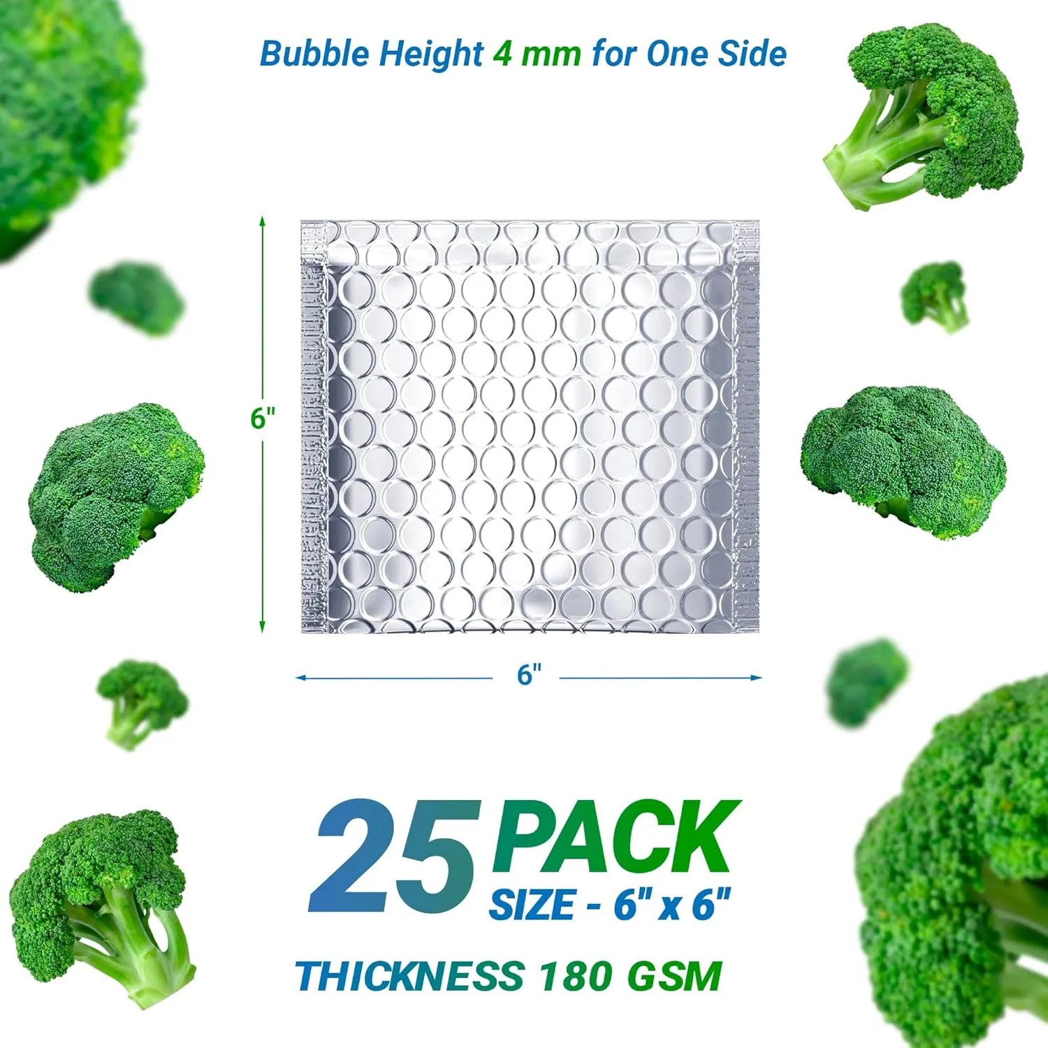 Silver Thermal Bubble Mailer, 6 x 6 Inches. 25 Pack Metallic Bubble Mailers. Self-Seal Metallic Bubble Envelope. Waterproof Insulated Shipping Envelopes for Food, Cosmetics
