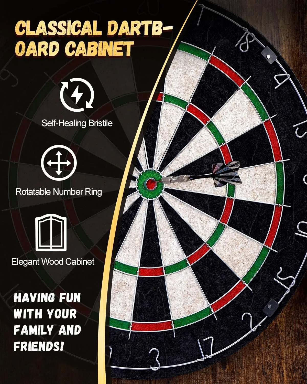 Sisal Dart Board Cabinet Sets, Decorative Dart Boards for Adults [12*Steel Darts] - Wooden Dartboard Cabinet with Integrated Scoreboard for Family Game Rooms