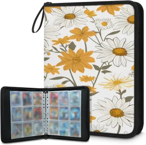 Sketch Flower 3 Ring Trading Zipper Binder Strap, Trading Card Binder 9 Pocket, 900 Pockets Card Holder with 50 Removable Sleeves for Game Cards