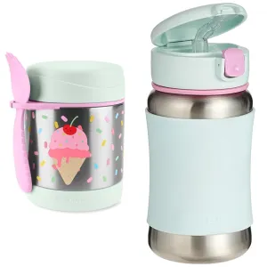 Skip Hop Baby Food Jar, Sparks, Ice Cream and Toddler Sippy Cup, Sparks Stainless Steel Straw Bottle Bundle