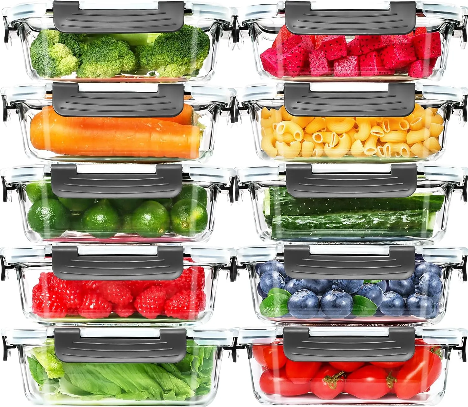 Skroam 10 Pack Glass Meal Prep Containers With Airtight Lids - 22 OZ Food Storage for Lunch, Kitchen, Pantry - Glass Bento Boxes