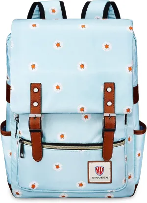 Slim Vintage Laptop Backpack, Flower College School Backpack Unisex Casual Travel Daypack for Women Men