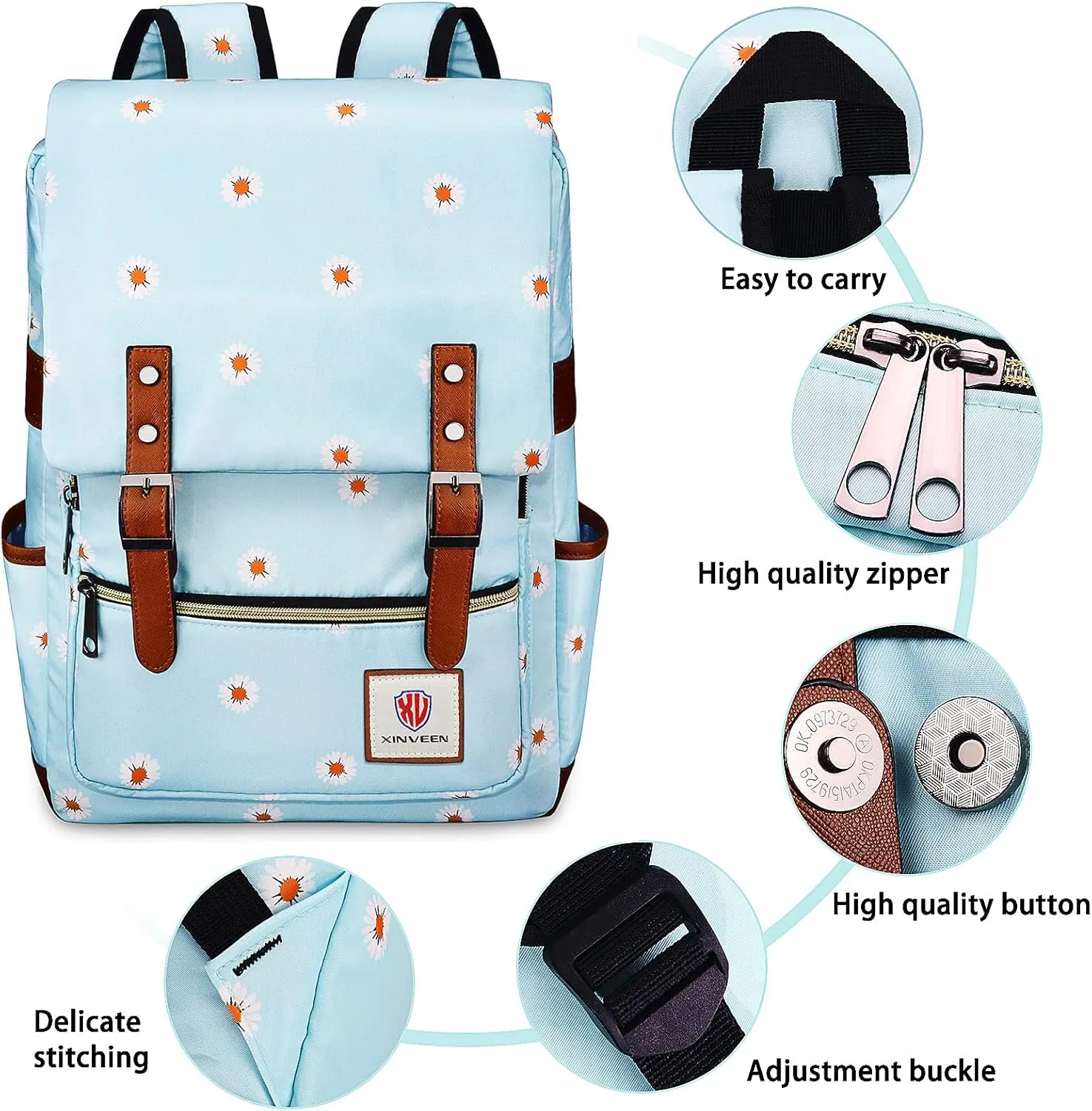 Slim Vintage Laptop Backpack, Flower College School Backpack Unisex Casual Travel Daypack for Women Men