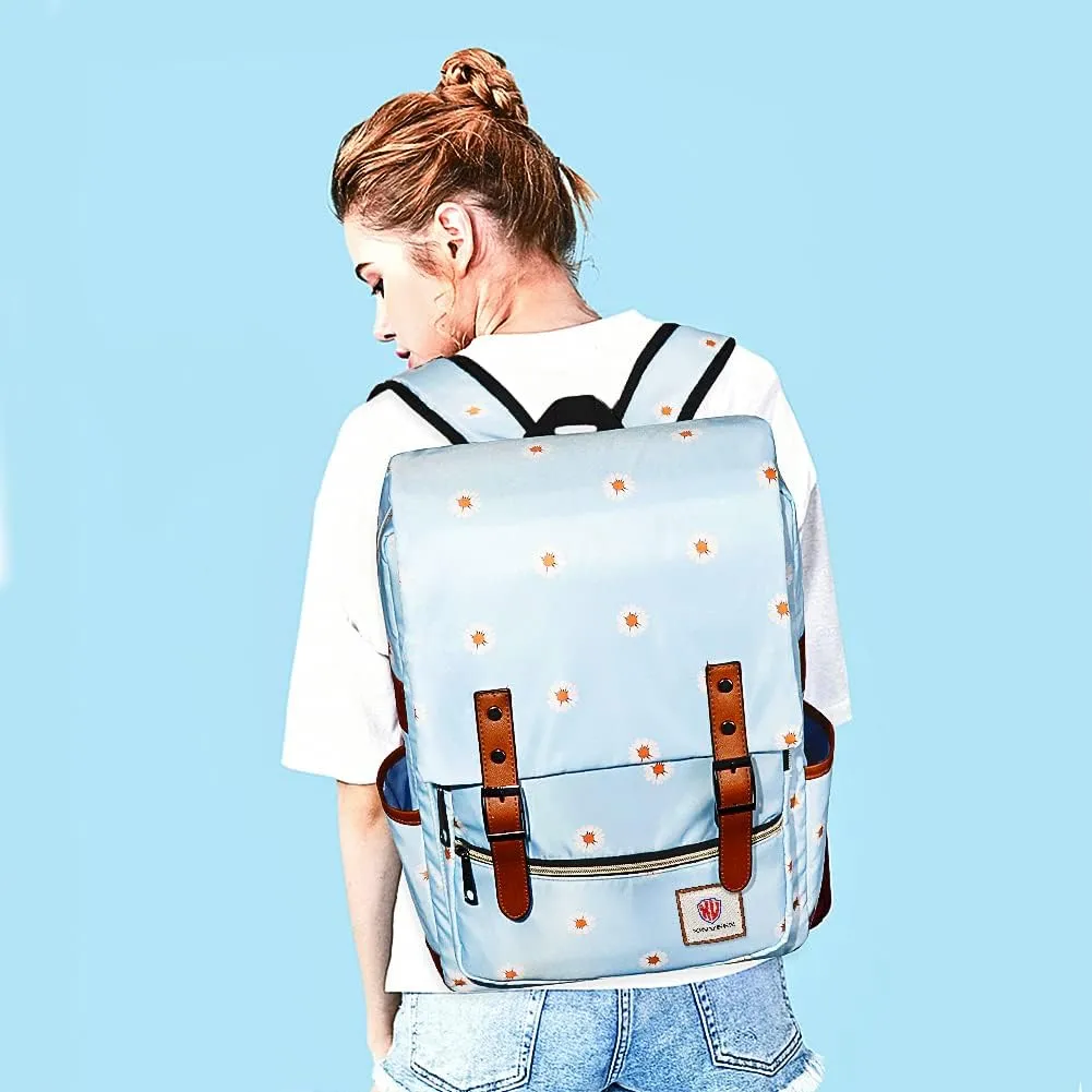 Slim Vintage Laptop Backpack, Flower College School Backpack Unisex Casual Travel Daypack for Women Men