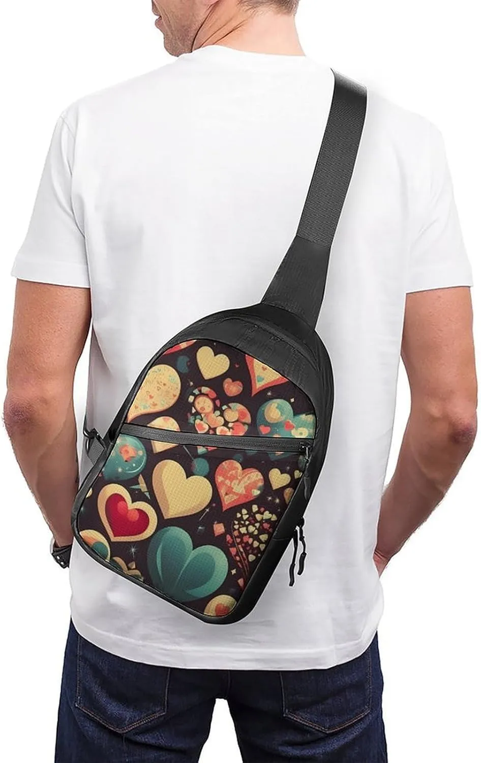 Sling Bag for Women Men Daypack Heart Crush Flower Chest Bag Crossbody Backpack for Hiking Travel