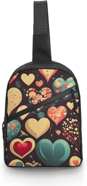Sling Bag for Women Men Daypack Heart Crush Flower Chest Bag Crossbody Backpack for Hiking Travel