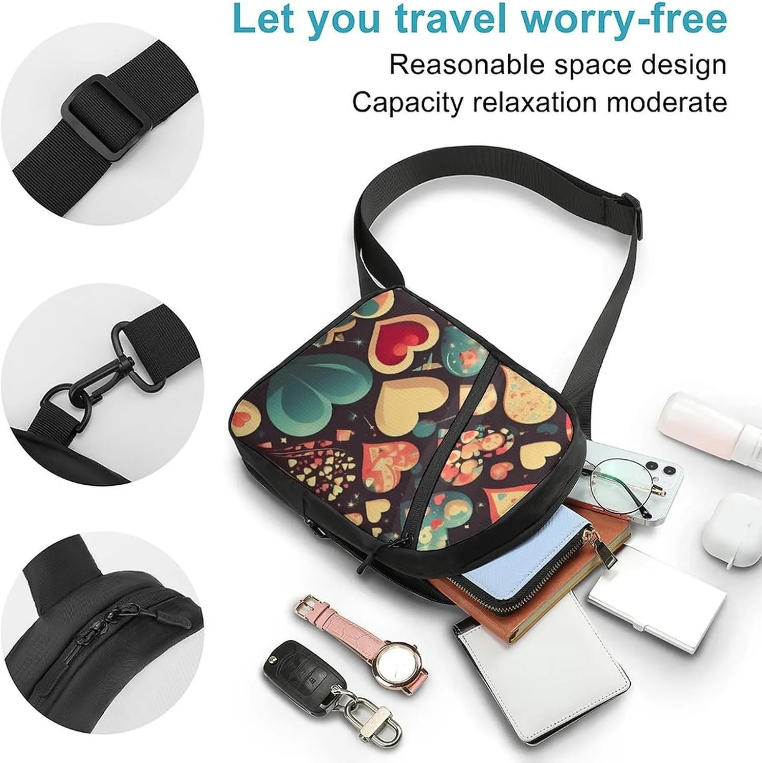 Sling Bag for Women Men Daypack Heart Crush Flower Chest Bag Crossbody Backpack for Hiking Travel