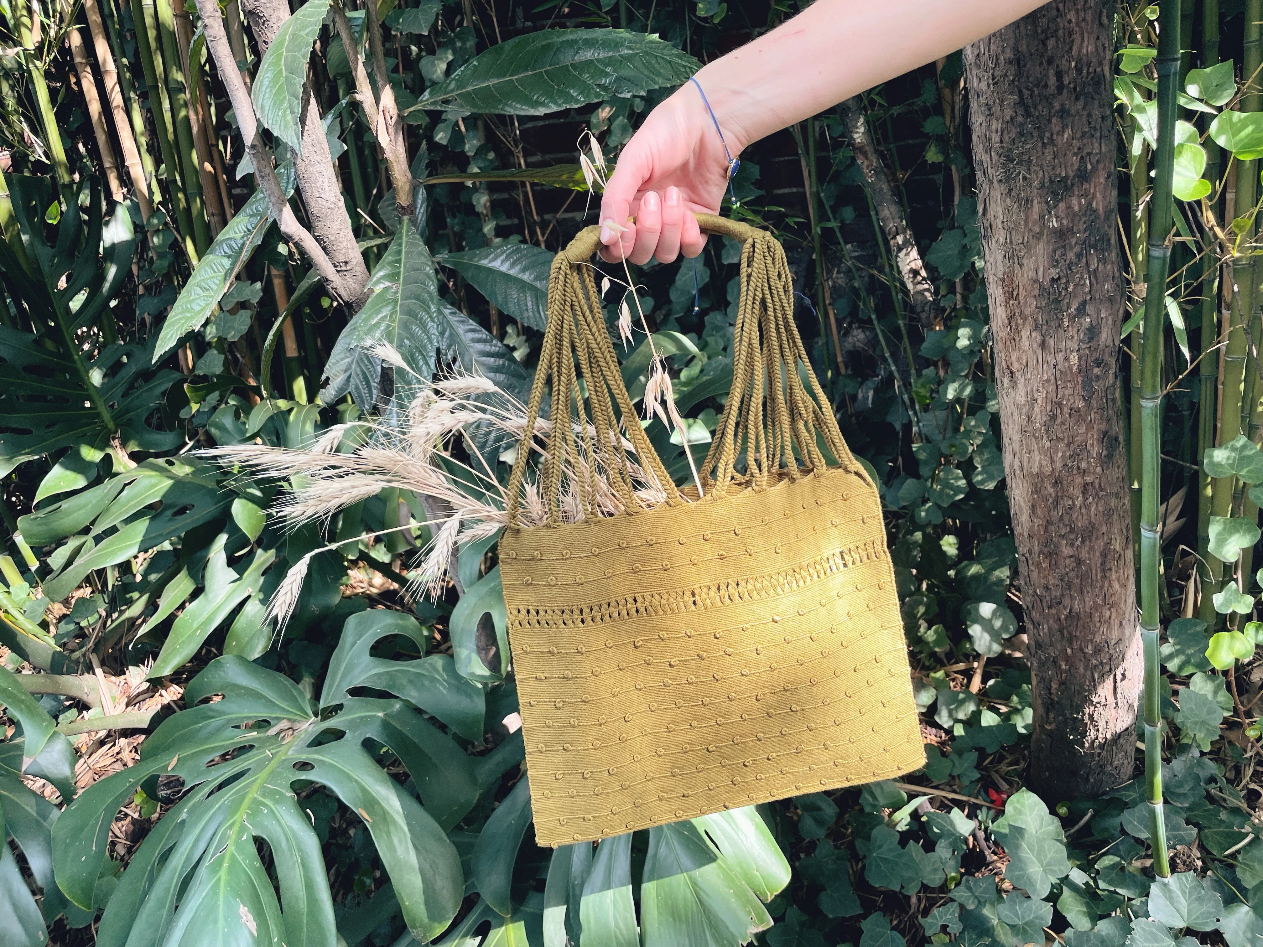 Small Dots Mexican Cotton Loom Market Bag 11 x 10 in