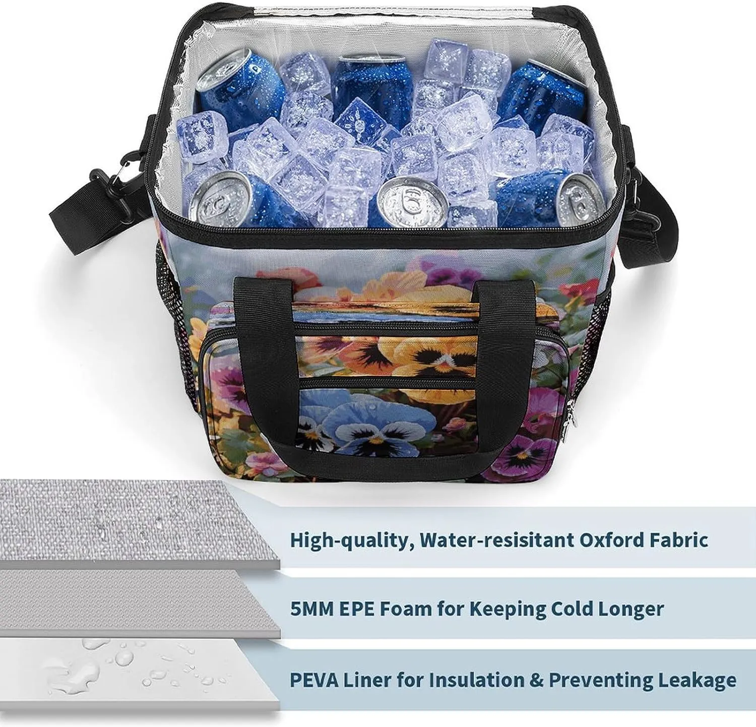 Soft Cooler Bag, 22L Collapsible Beach Cooler Bag,Flowers Birds and Butterfly Printed Portable Ice Chest Leakproof Travel Cooler for Picnic, Outdoor Trip
