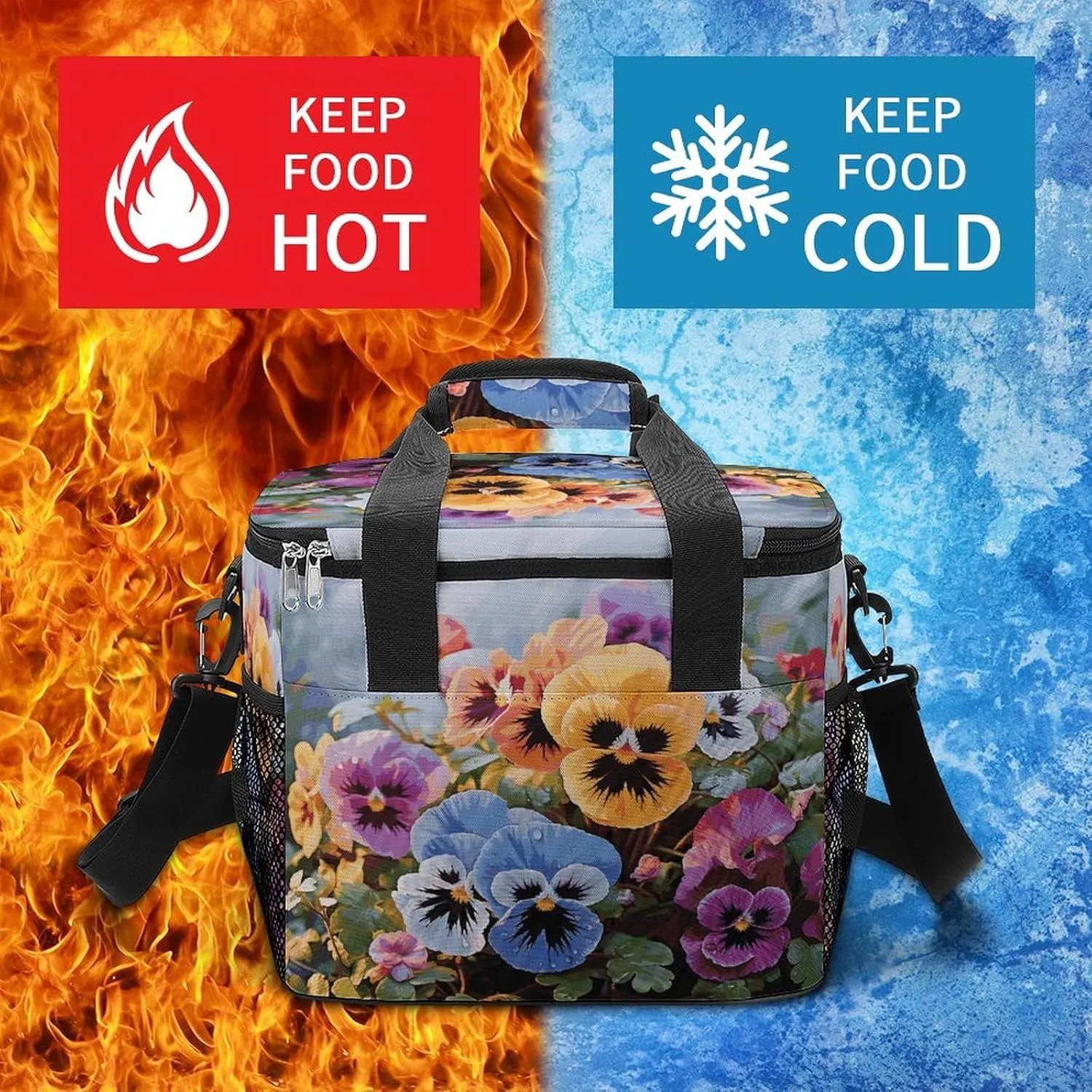 Soft Cooler Bag, 22L Collapsible Beach Cooler Bag,Flowers Birds and Butterfly Printed Portable Ice Chest Leakproof Travel Cooler for Picnic, Outdoor Trip