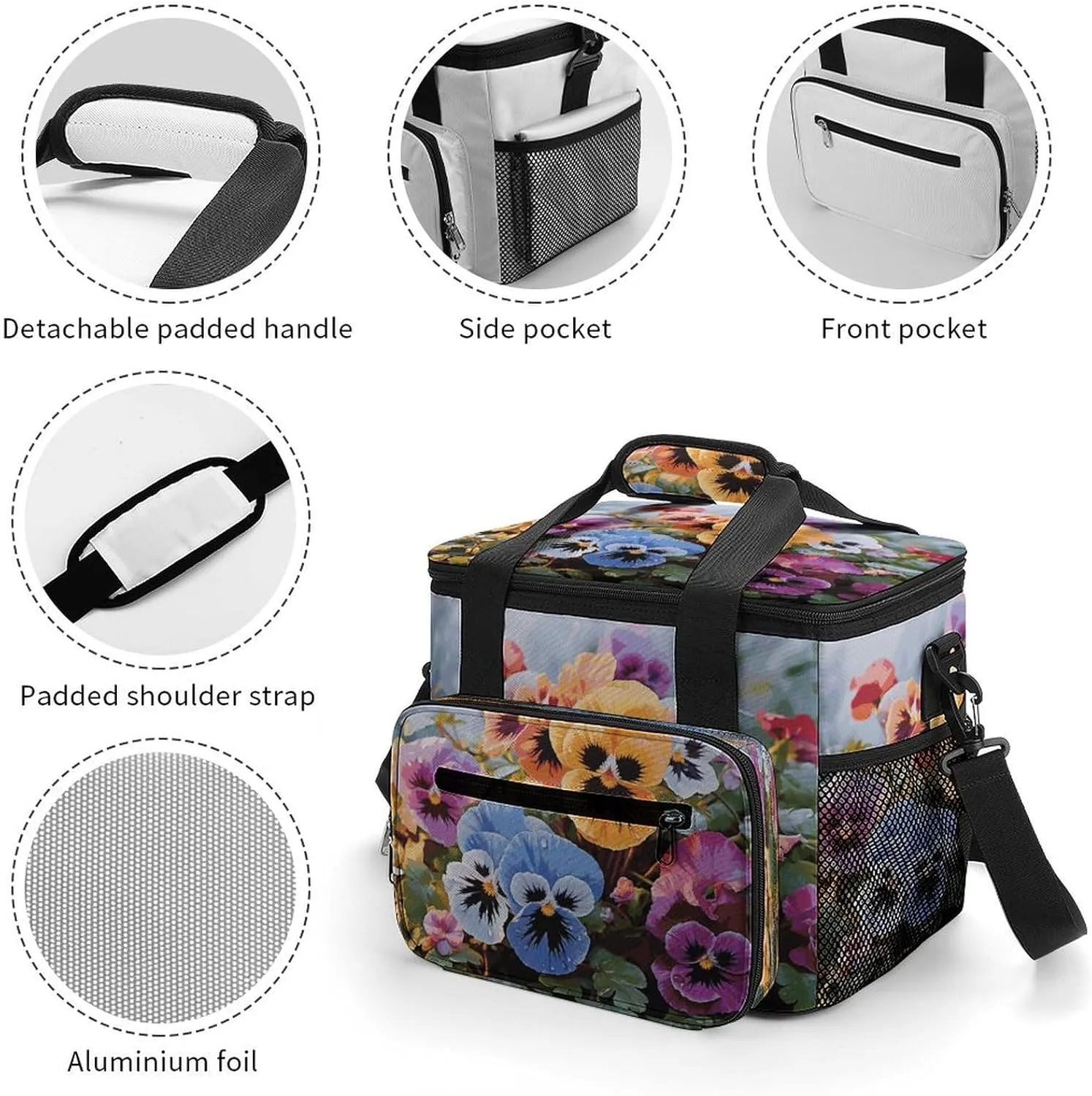 Soft Cooler Bag, 22L Collapsible Beach Cooler Bag,Flowers Birds and Butterfly Printed Portable Ice Chest Leakproof Travel Cooler for Picnic, Outdoor Trip