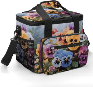 Soft Cooler Bag, 22L Collapsible Beach Cooler Bag,Flowers Birds and Butterfly Printed Portable Ice Chest Leakproof Travel Cooler for Picnic, Outdoor Trip