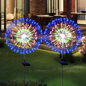 Solar Garden Firework Lights Outdoor Waterproof 2 Pack Solar Powered Art Stake Twinkle Lighting Outside Solar Lights Upgrad 180 LED Sparklers Lights for Yard Party Decorations (Colorful)