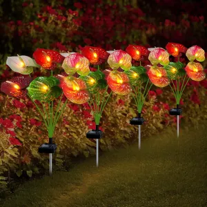 Solar Lights Outdoor,4 Packs Solar Garden Flower Lights with Anthurium Plant Lights,Garden Birthday Gifts for Women,Waterproof Solar Stakes Lights for Outside Yard Patio Lawn Decoration
