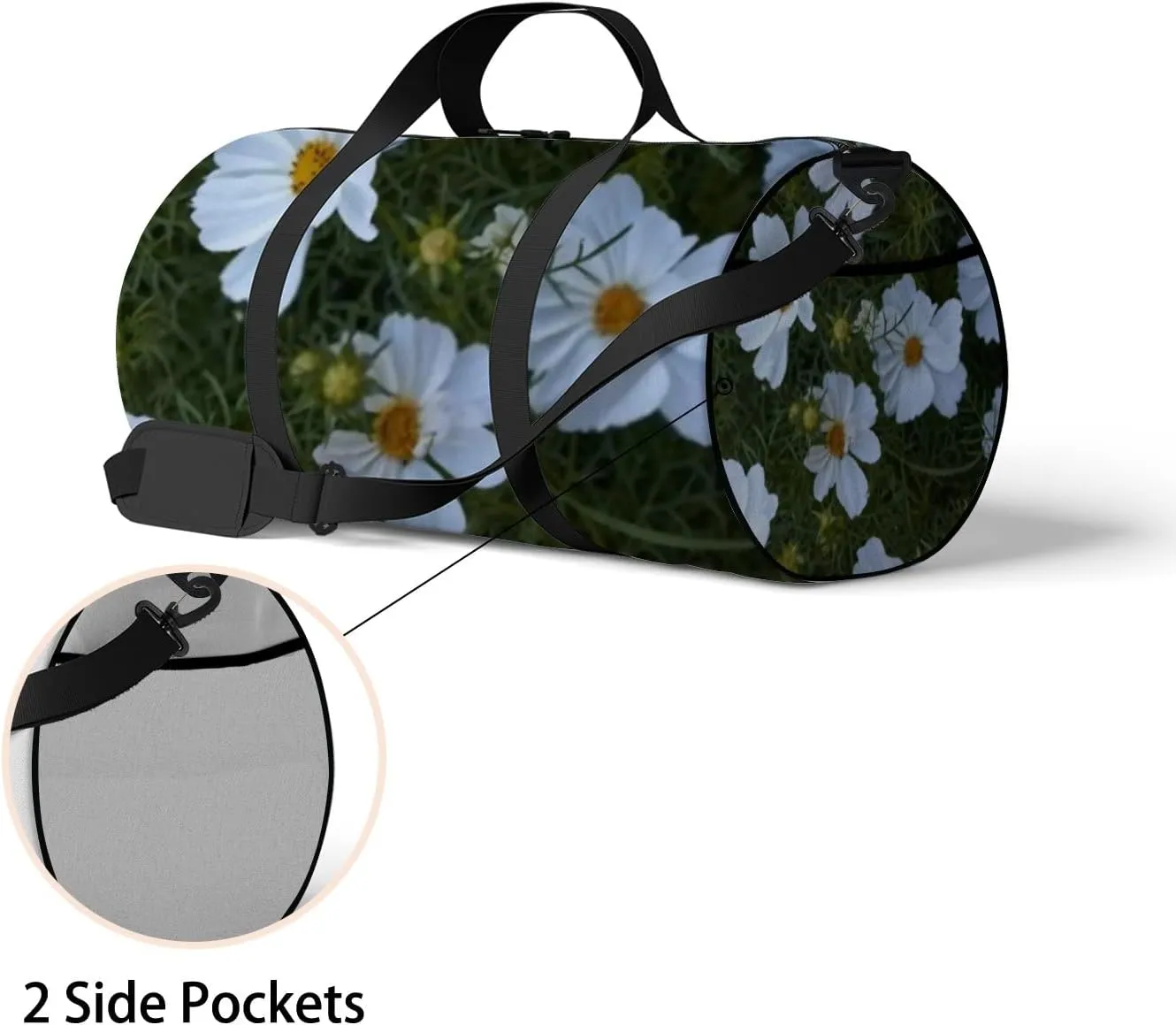 Sports Gym Bag for Women and Men Waterproof Cosmos Flower White Duffel Bag Lightweight Carryon Traveling Boarding Gripsack