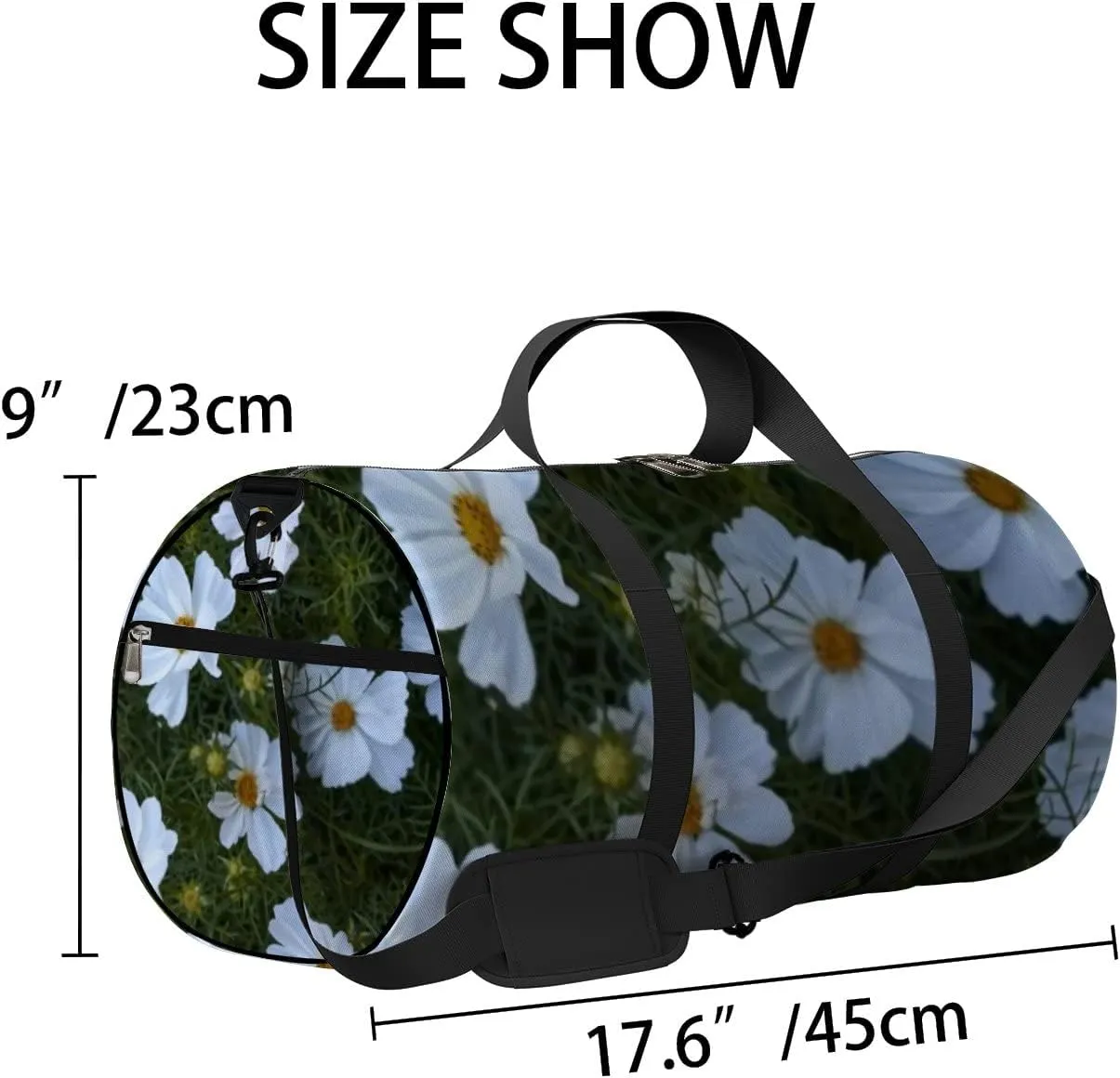 Sports Gym Bag for Women and Men Waterproof Cosmos Flower White Duffel Bag Lightweight Carryon Traveling Boarding Gripsack