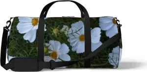 Sports Gym Bag for Women and Men Waterproof Cosmos Flower White Duffel Bag Lightweight Carryon Traveling Boarding Gripsack