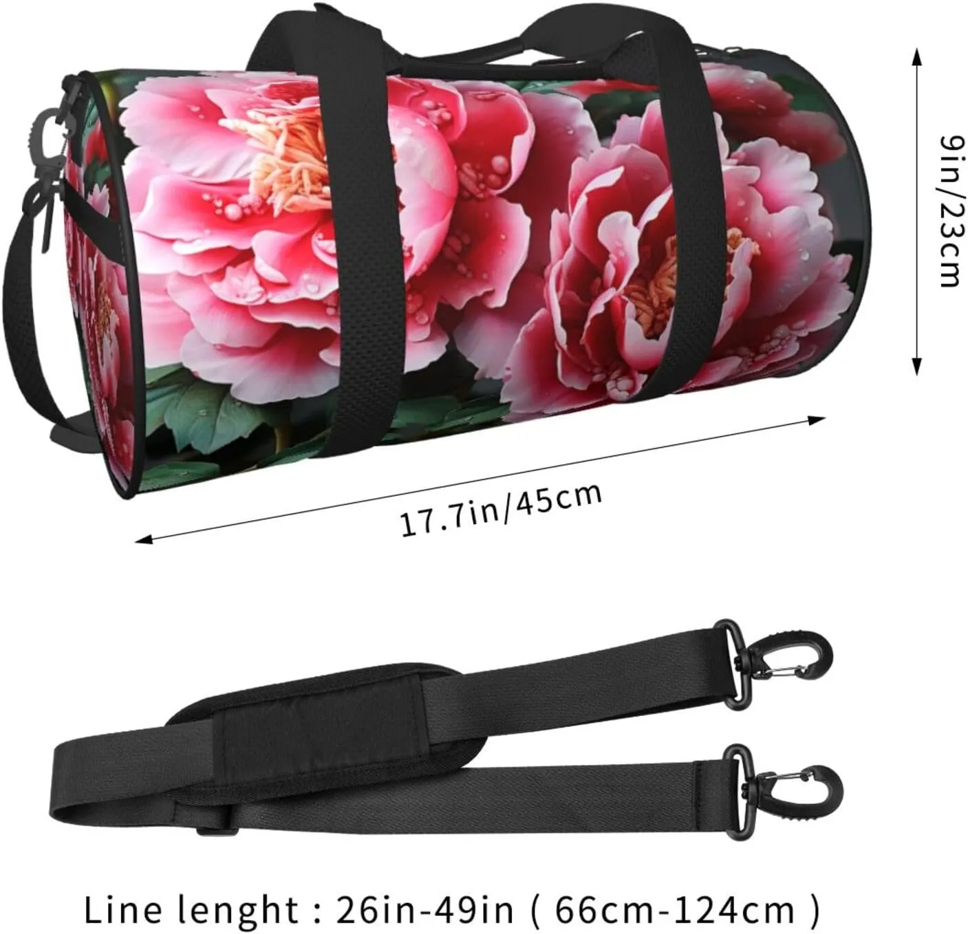 Sports Gym Bag for Women Men Travel Duffel Bag Tote Weekender Bag Carry on Overnight Bag for Travel Swimming Fitness Workout Sports Beautiful peony flower Duffle Bag
