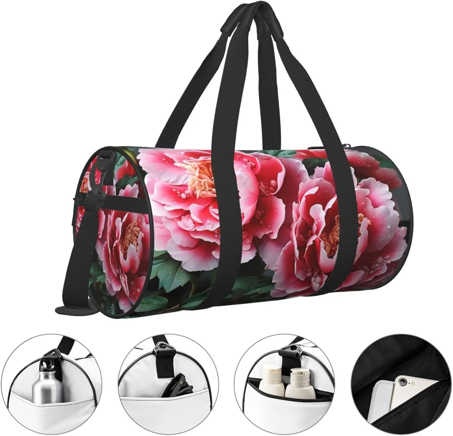 Sports Gym Bag for Women Men Travel Duffel Bag Tote Weekender Bag Carry on Overnight Bag for Travel Swimming Fitness Workout Sports Beautiful peony flower Duffle Bag