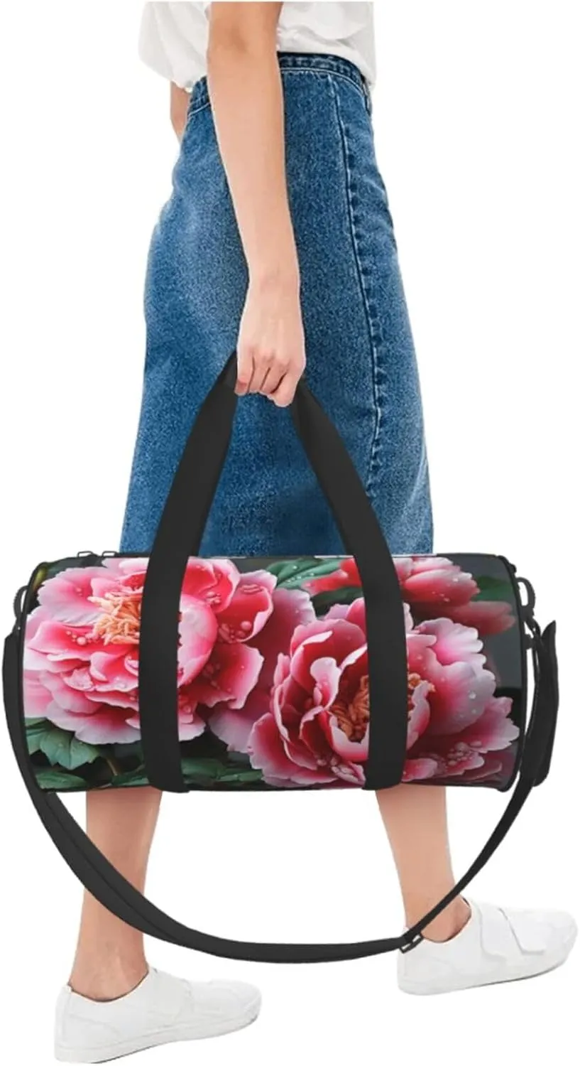Sports Gym Bag for Women Men Travel Duffel Bag Tote Weekender Bag Carry on Overnight Bag for Travel Swimming Fitness Workout Sports Beautiful peony flower Duffle Bag
