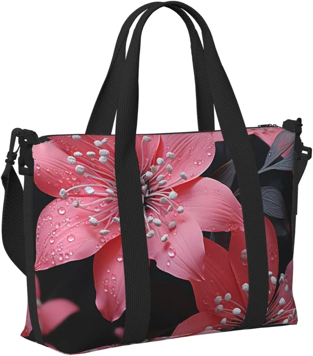 Sports Gym Bag for Women Men Travel Duffel Bag Tote Weekender Bag Carry on Overnight Bag for Travel Swimming Fitness Workout Sports Black Flower Duffle Bag