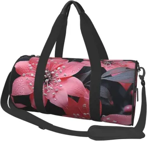Sports Gym Bag for Women Men Travel Duffel Bag Tote Weekender Bag Carry on Overnight Bag for Travel Swimming Fitness Workout Sports Black Flower Duffle Bag