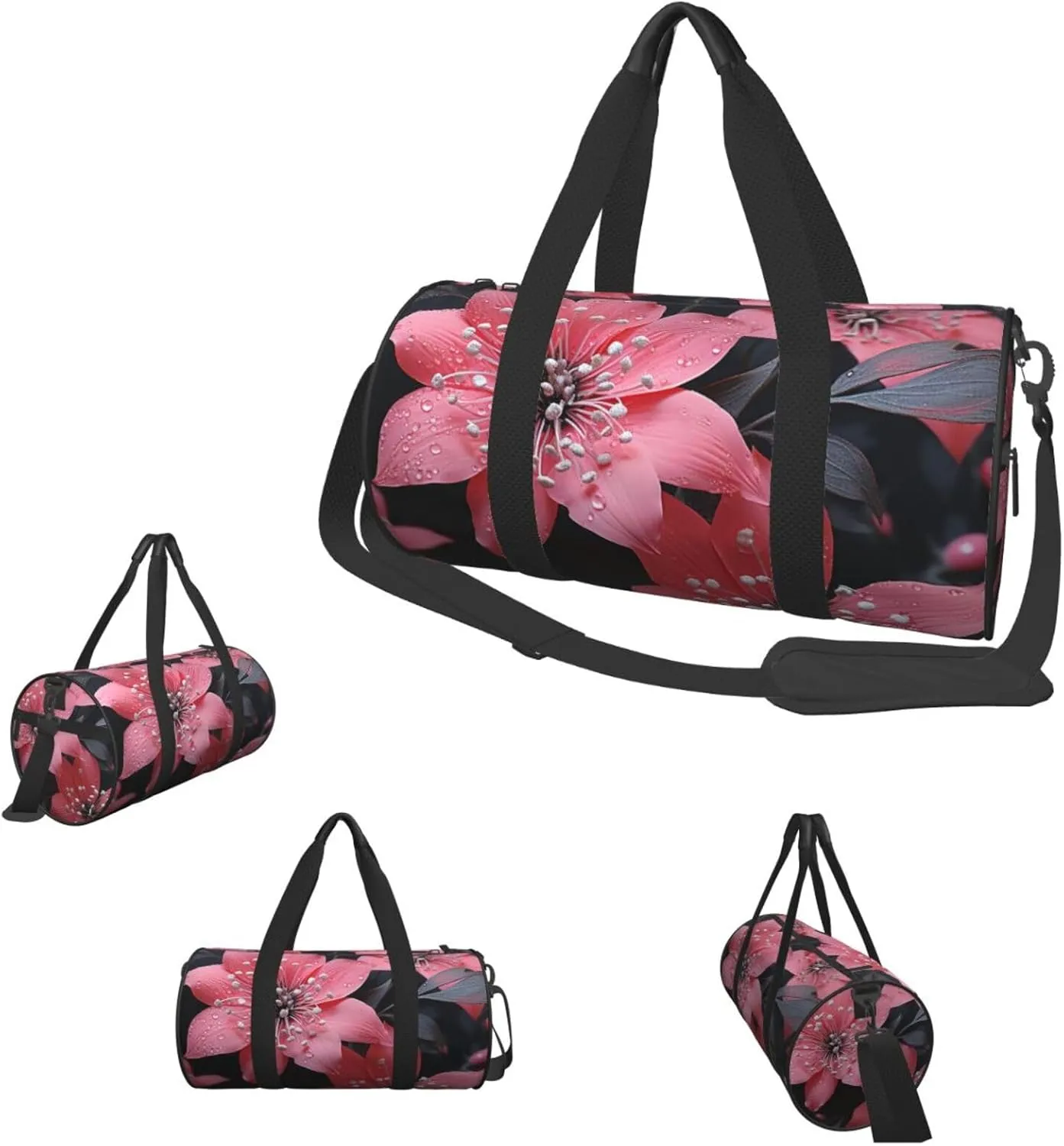Sports Gym Bag for Women Men Travel Duffel Bag Tote Weekender Bag Carry on Overnight Bag for Travel Swimming Fitness Workout Sports Black Flower Duffle Bag