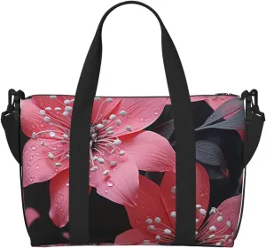 Sports Gym Bag for Women Men Travel Duffel Bag Tote Weekender Bag Carry on Overnight Bag for Travel Swimming Fitness Workout Sports Black Flower Duffle Bag