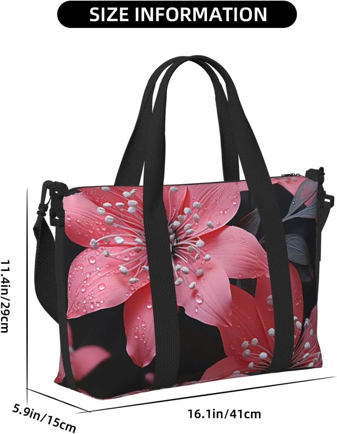Sports Gym Bag for Women Men Travel Duffel Bag Tote Weekender Bag Carry on Overnight Bag for Travel Swimming Fitness Workout Sports Black Flower Duffle Bag