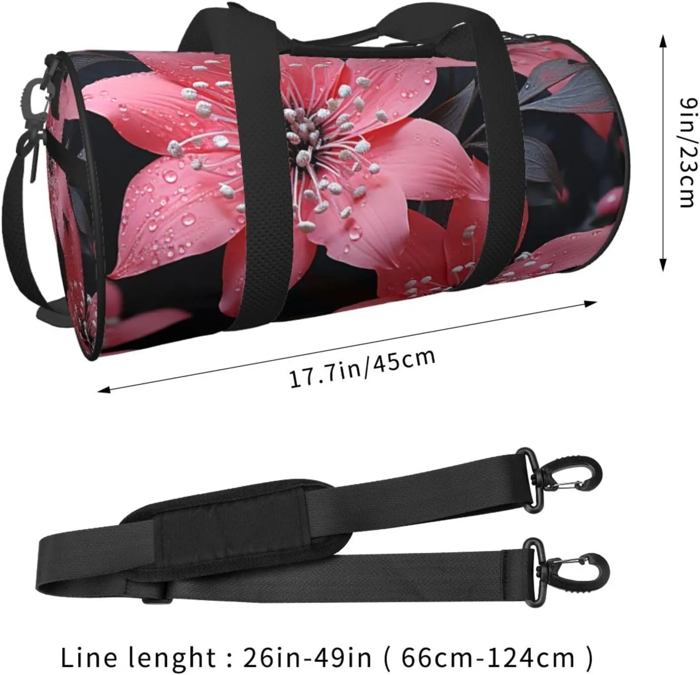 Sports Gym Bag for Women Men Travel Duffel Bag Tote Weekender Bag Carry on Overnight Bag for Travel Swimming Fitness Workout Sports Black Flower Duffle Bag