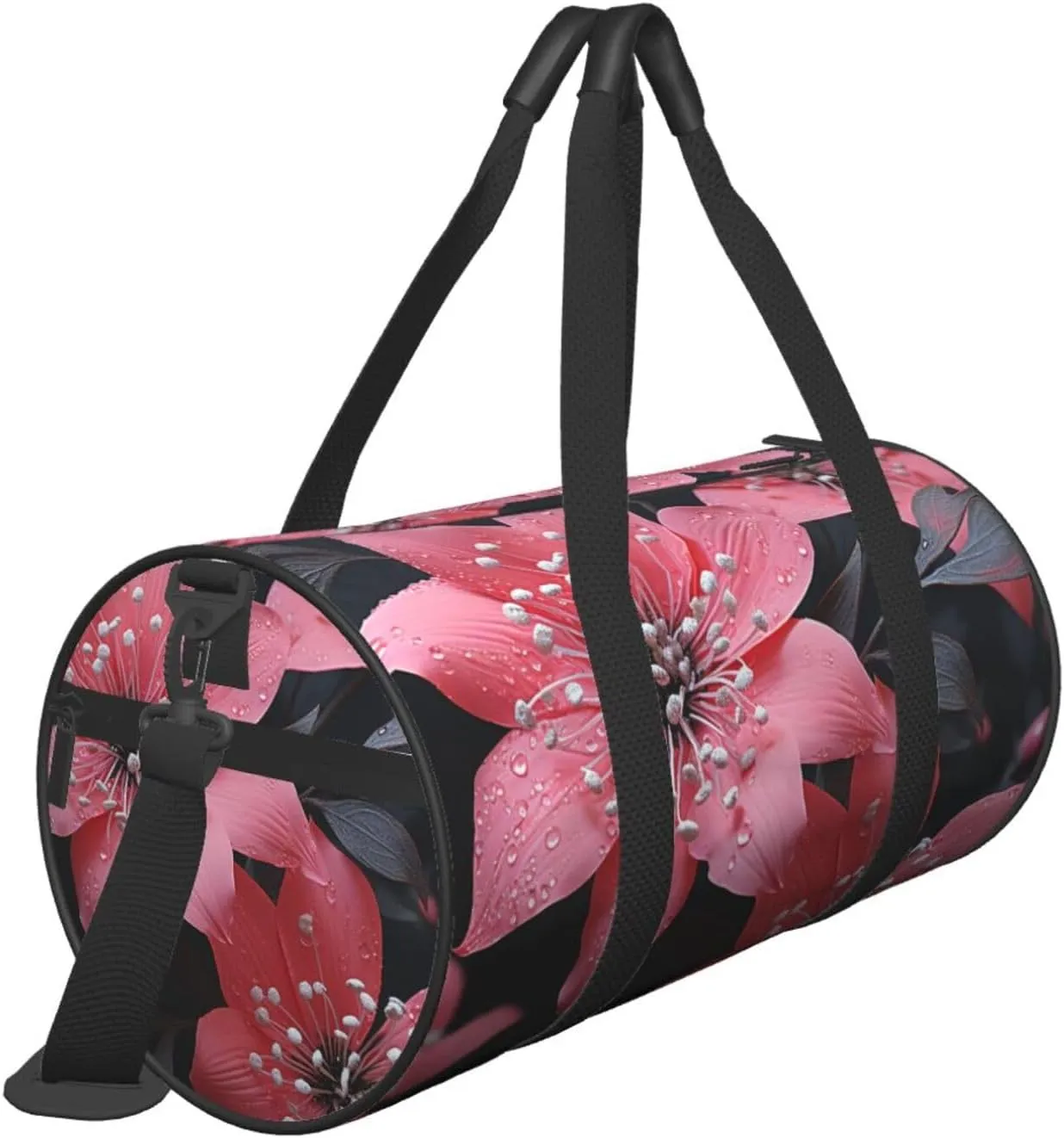 Sports Gym Bag for Women Men Travel Duffel Bag Tote Weekender Bag Carry on Overnight Bag for Travel Swimming Fitness Workout Sports Black Flower Duffle Bag