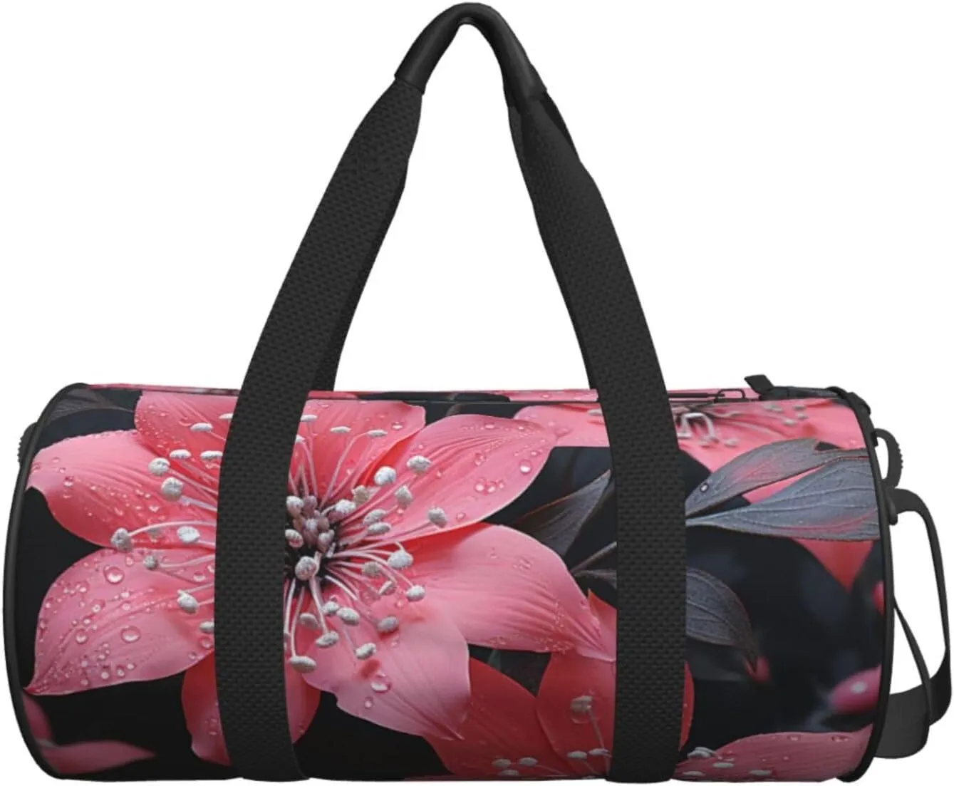 Sports Gym Bag for Women Men Travel Duffel Bag Tote Weekender Bag Carry on Overnight Bag for Travel Swimming Fitness Workout Sports Black Flower Duffle Bag