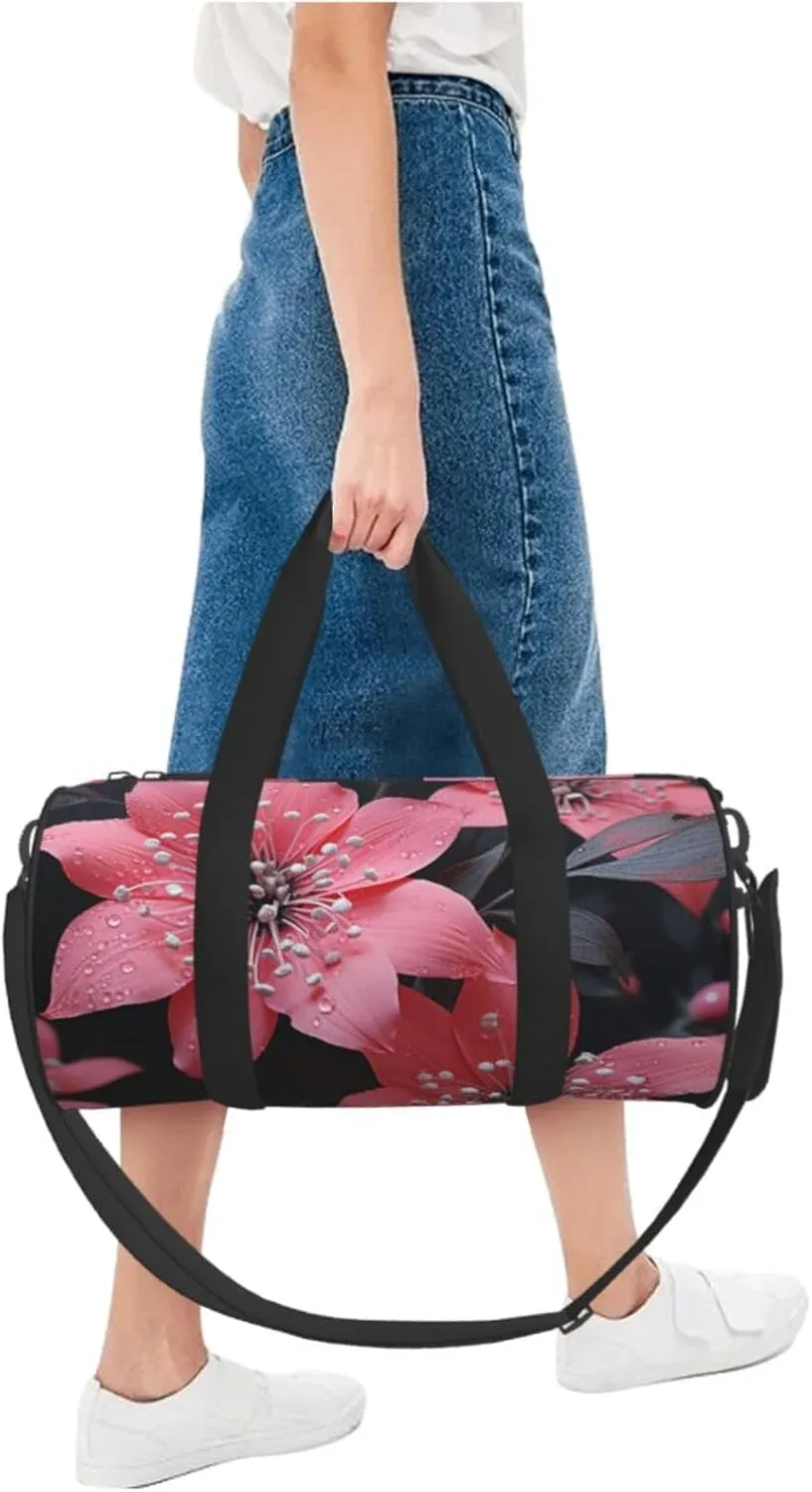 Sports Gym Bag for Women Men Travel Duffel Bag Tote Weekender Bag Carry on Overnight Bag for Travel Swimming Fitness Workout Sports Black Flower Duffle Bag