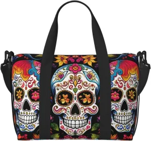 Sports Gym Bag for Women Men Travel Duffel Bag Tote Weekender Bag Carry on Overnight Bag for Travel Swimming Fitness Workout Sports Colorful Flower Skulls Duffle Bag