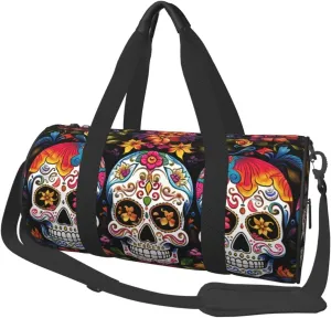Sports Gym Bag for Women Men Travel Duffel Bag Tote Weekender Bag Carry on Overnight Bag for Travel Swimming Fitness Workout Sports Colorful Flower Skulls Duffle Bag