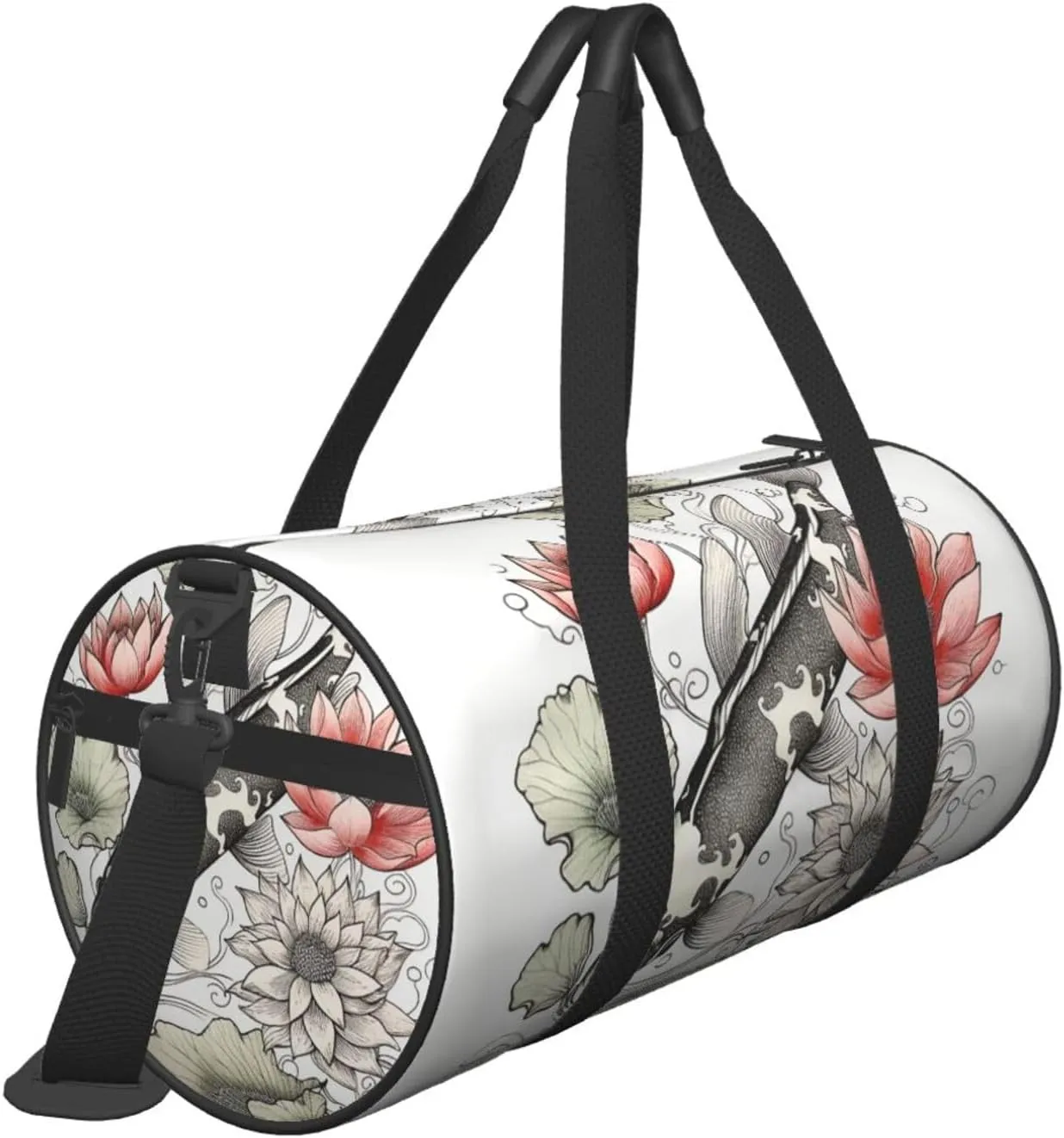 Sports Gym Bag for Women Men Travel Duffel Bag Tote Weekender Bag Carry on Overnight Bag for Travel Swimming Fitness Workout Sports Fish Japanese Carp Lotus Leaves Flower Duffle Bag