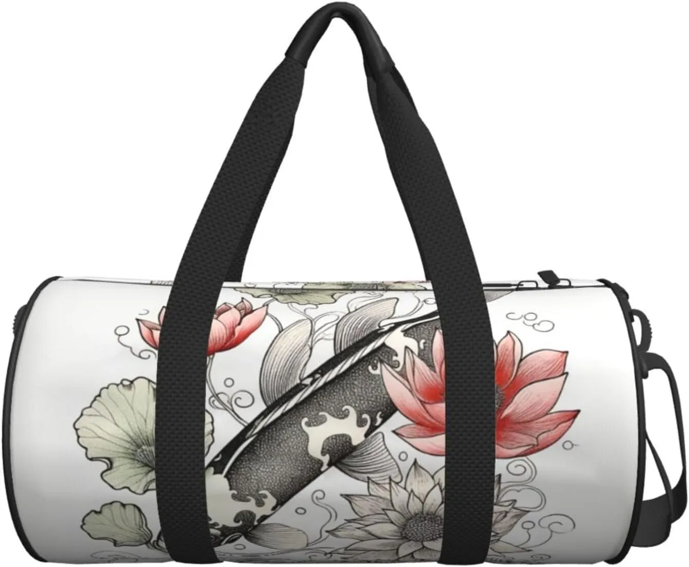 Sports Gym Bag for Women Men Travel Duffel Bag Tote Weekender Bag Carry on Overnight Bag for Travel Swimming Fitness Workout Sports Fish Japanese Carp Lotus Leaves Flower Duffle Bag