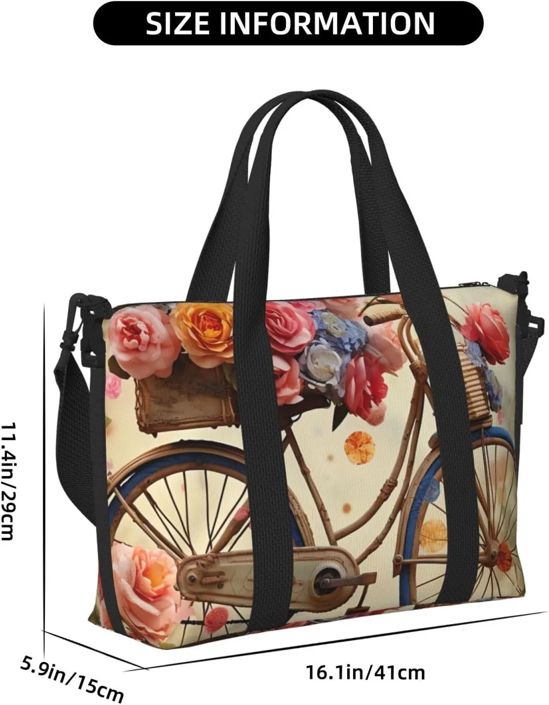 Sports Gym Bag for Women Men Travel Duffel Bag Tote Weekender Bag Carry on Overnight Bag for Travel Swimming Fitness Workout Sports Flower bicycle Duffle Bag